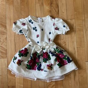 Toddler Floral White Dress with Bow and Zippered Back 18-24MO